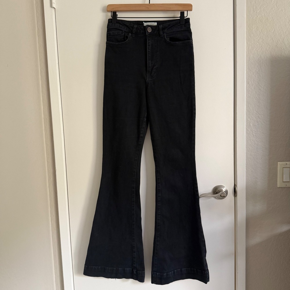La Ligne High Rise Flare Jeans Black Denim Size 28 Chic Classy Dark Academia